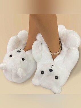 White Plush Bear Slippers